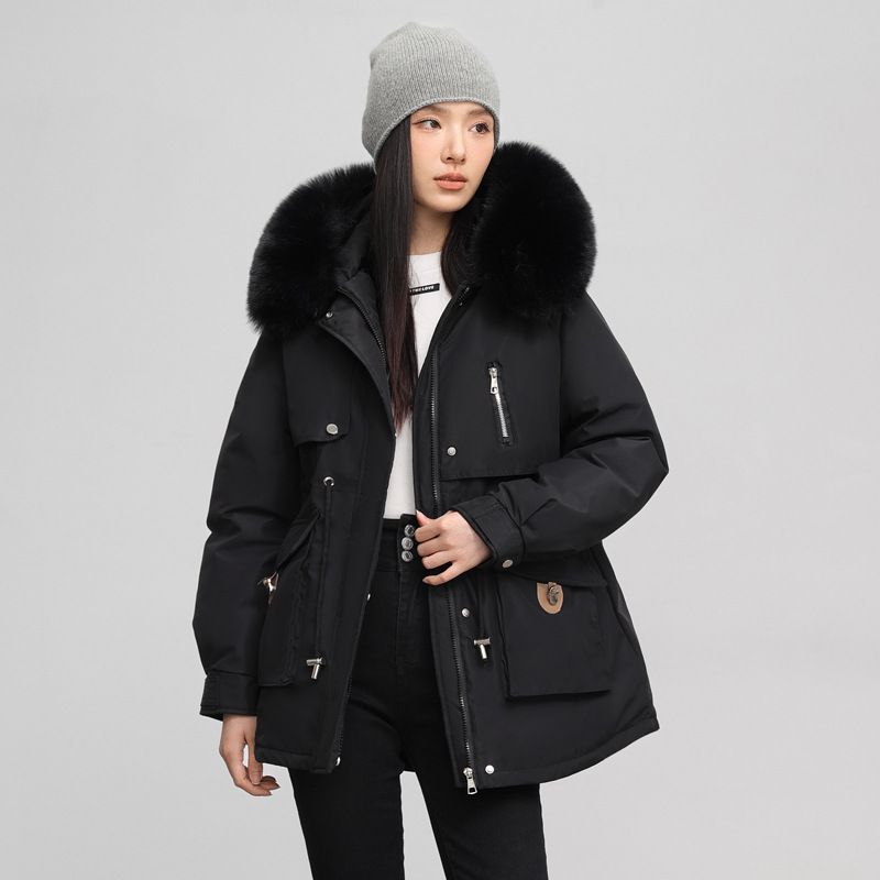 Women's Winter Parka Coat With Faux Fur Hood, Loose Fit Long Jacket, Fleece Lined Warm Workwear Style Outerwear For Cold Weather_voghion.com