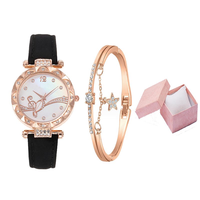 Damen Armbanduhr Mode Einfache Schmetterling Fünfteiliges Uhrenset_voghion.com