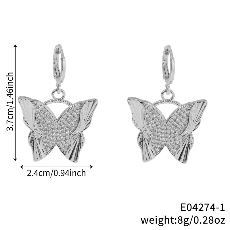 Butterfly Earrings - Zircon Accented Copper Alloy Dangle Earrings (Hypoallergenic, Everyday Elegance)_voghion.com