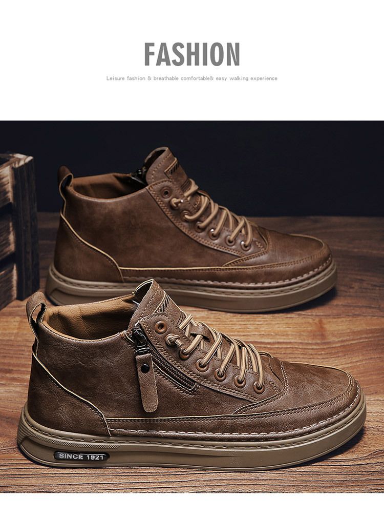 Men's Casual Leather Shoes For Business & Daily Wear - Round Toe, Low Heel, Breathable Mesh Lining, Durable Rubber Sole, Stylish And Comfortable_voghion.com