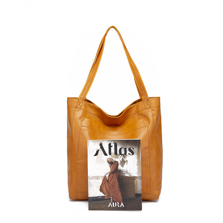 Retro oil wax leather simple all-in-one tote commuter women's bag shoulder bag_voghion.com