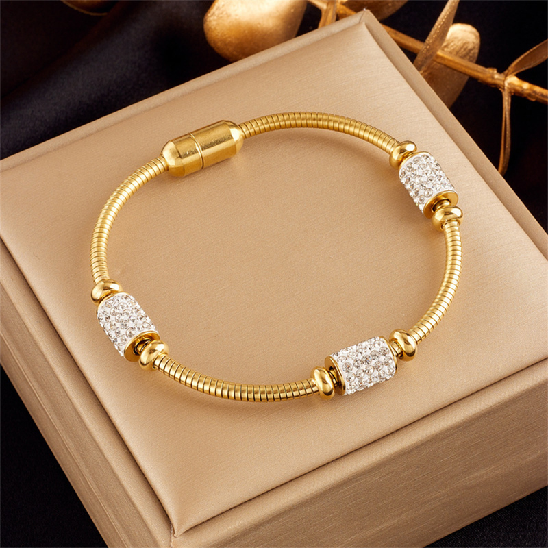 Stainless Steel Rhinestone Snake Charm Bracelet For Women Fashion Thick Chain Girls Punk Hip Hop Wrist Jewelry Gift_voghion.com