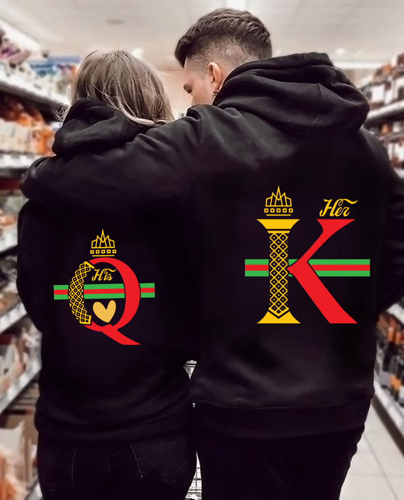 Man's clothing Lovers KING QUEEN hoodie Valentine's Day hoodie with hoodie hoodie_voghion.com