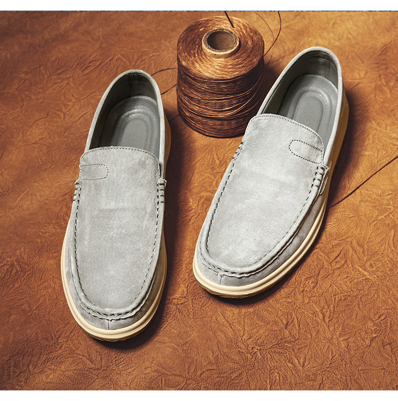 Spring/Summer Velvet Leather Bean Shoes for Men's Korean Fashion Shoes, Breathable and Comfortable with One Step, Driving Shoes_voghion.com