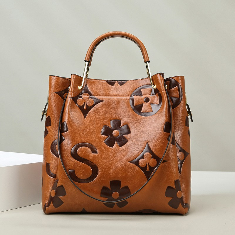Borsa da donna in rilievo Borsa a secchiello diagonale retrò europea e americana di grande capacità_voghion.com