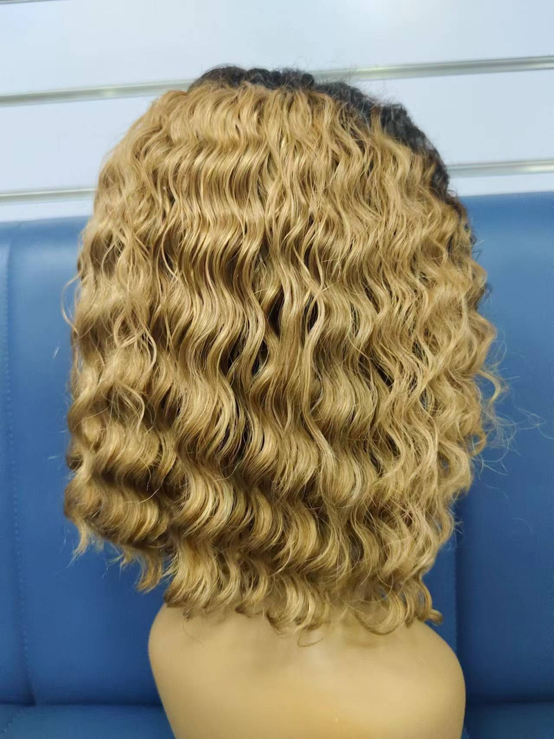 Venta caliente 1b/30 Color marrón 13x4 encaje frontal Bob peluca onda de agua Ombre marrón cabello humano 12 pulgadas Pelucas_voghion.com