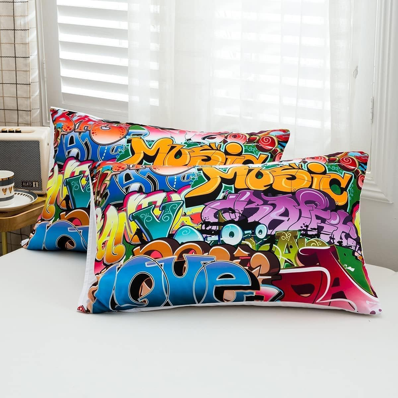 Graffiti Style Bedding Set Kids Hip Hop Theme Comforter Cover For Boys Teens Youth Illustration, Decorative Young Man Duvet Cover Street Culture_voghion.com