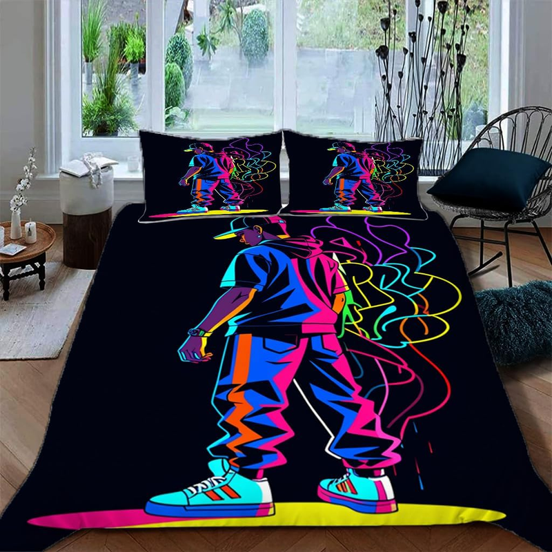 Set di biancheria da letto con stampa graffiti hip-hop, copripiumino singolo, set di biancheria da letto morbida con 2 federe per bambini, ragazzi, ragazze, adolescenti, uomini_voghion.com