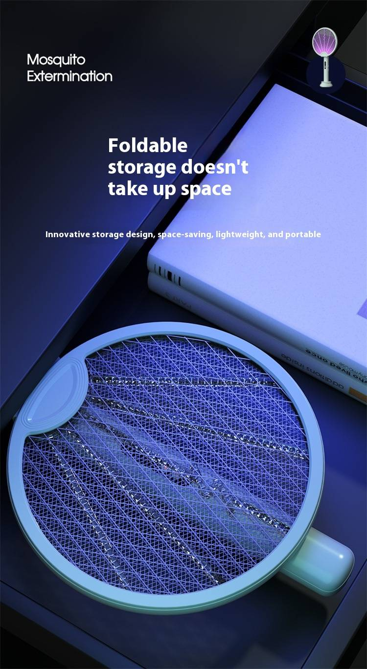 Foldable Mosquito Zapper - Rechargeable 2-in-1 Electric Swatter With UV Light (4000V Shock, Lithium Battery, Safe For Kids)_voghion.com