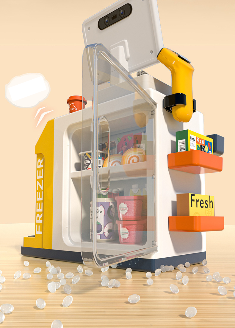 Nueva máquina expendedora de supermercado simulada, máquina de café, caja registradora, refrigerador de simulación, tres en uno, juguetes para niños, venta al por mayor_voghion.com