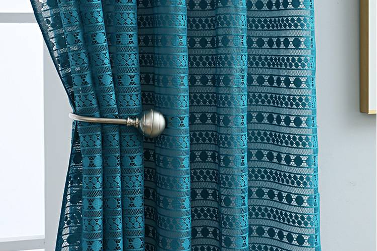 Nordische blaue Spitzenvorhänge mit Punkten – halbtransparente Fensterpaneele mit Stangentasche für Wohnzimmer, Schlafzimmer und Büro_voghion.com