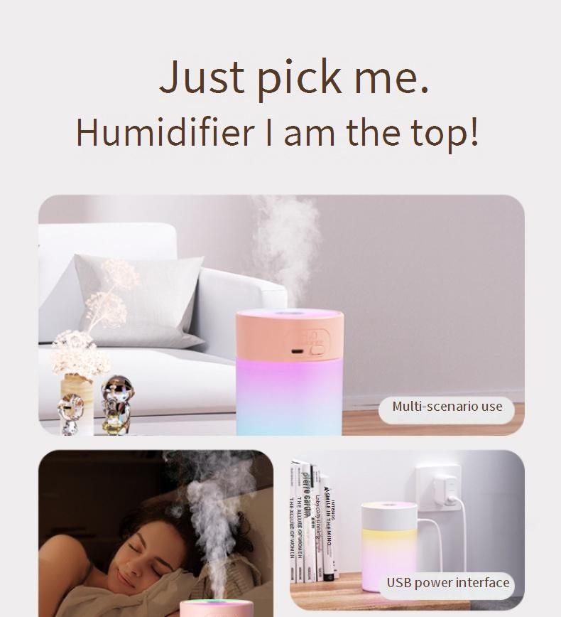 Tragbarer USB-Luftbefeuchter mit bunten LED-Leuchten für Schlafzimmer und Büro, 200 ml/330 ml Mini-Schreibtisch-Luftbefeuchter, leiser Betrieb,_voghion.com