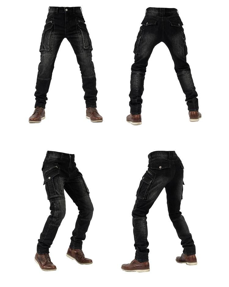 Jeans da motociclista da uomo - Pantaloni in denim elasticizzato con protezione per le ginocchia e tasche multiple per uso casual e racing (blu, nero, dalla S alla XXXL)_voghion.com