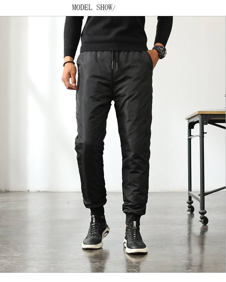 Men's Clothing Thermal Down Pants – 90% White Duck Feather Filled, High Waist Loose Fit, Windproof & Ultra Warm For Elderly (Black/Navy, Sizes M-4XL)_voghion.com