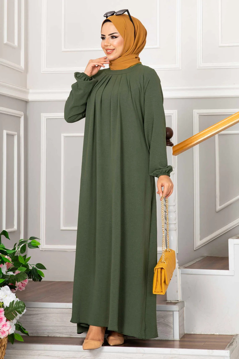 Abito lungo plissettato da donna, abito a maniche lunghe in stile turco musulmano, elegante abaya da sera per feste o abbigliamento formale._voghion.com