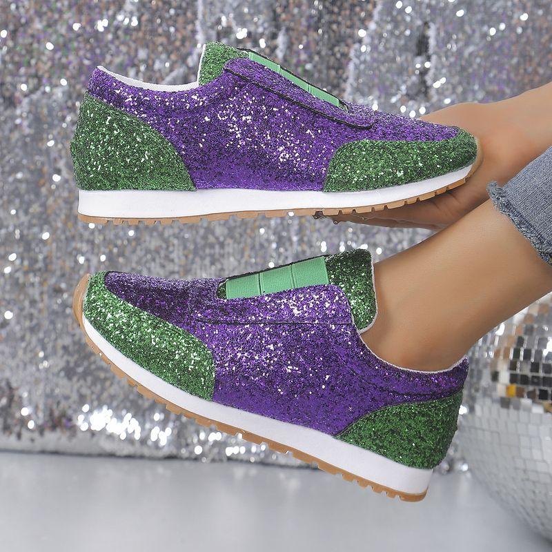 Women's single shoes sequin rhinestones elastic casual single shoes thick soled round head single shoes_voghion.com