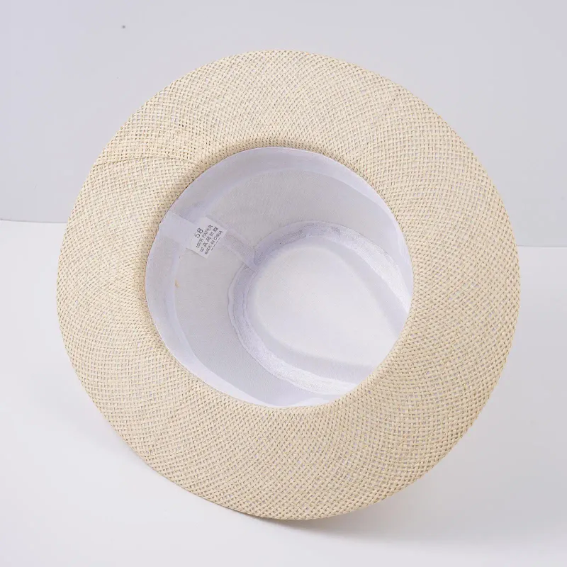 Cappello Panama da uomo, con tesa larga, in paglia, con parasole piatto, casual, estivo, da spiaggia, da cowboy, da uomo_voghion.com