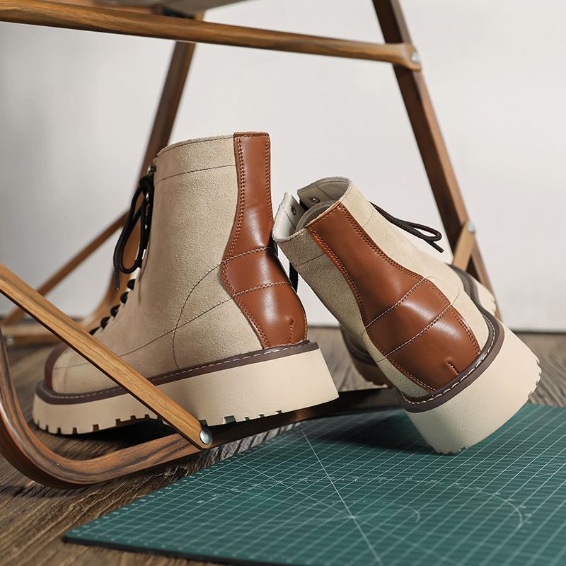 2025 Fall/Winter New Men's Breathable Patchwork Short-Cut Chunky Sole Work Boots_voghion.com