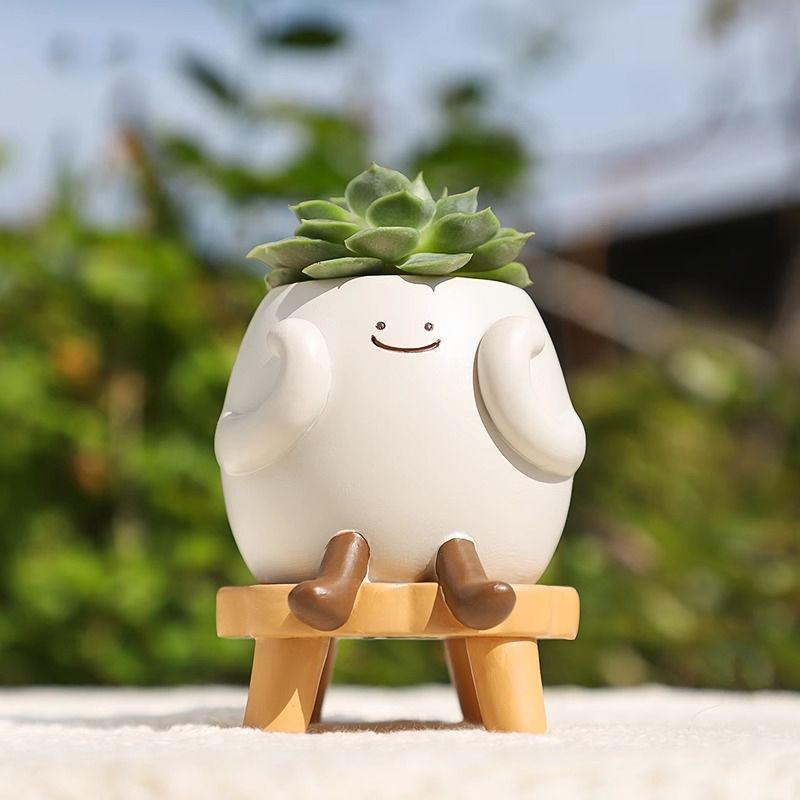 Slow And Leisurely Small Cute Cartoon Smiley Face Emotional Stability Personality Creative Design Succulent Flower Pot_voghion.com
