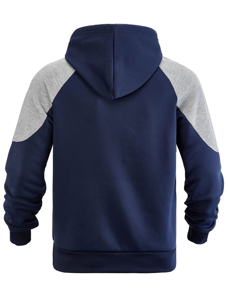 Felpa con cappuccio color-block da uomo: pullover alla moda con pannelli a contrasto e vestibilità comoda (grigio chiaro/nero/kaki/blu navy)_voghion.com