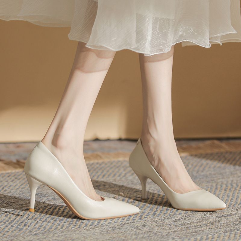 Sharp Pointed High Heels 2025 Spring And Autumn New White Slim Heel Comfortable, Gentle, Elegant, Versatile Work Shoes_voghion.com