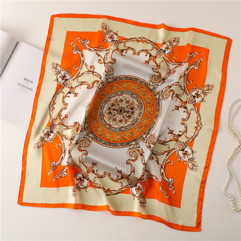 Sciarpa arancione brillante da donna quadrata piccola da 70 cm in stile occidentale Sciarpa in nuovo stile versatile_voghion.com
