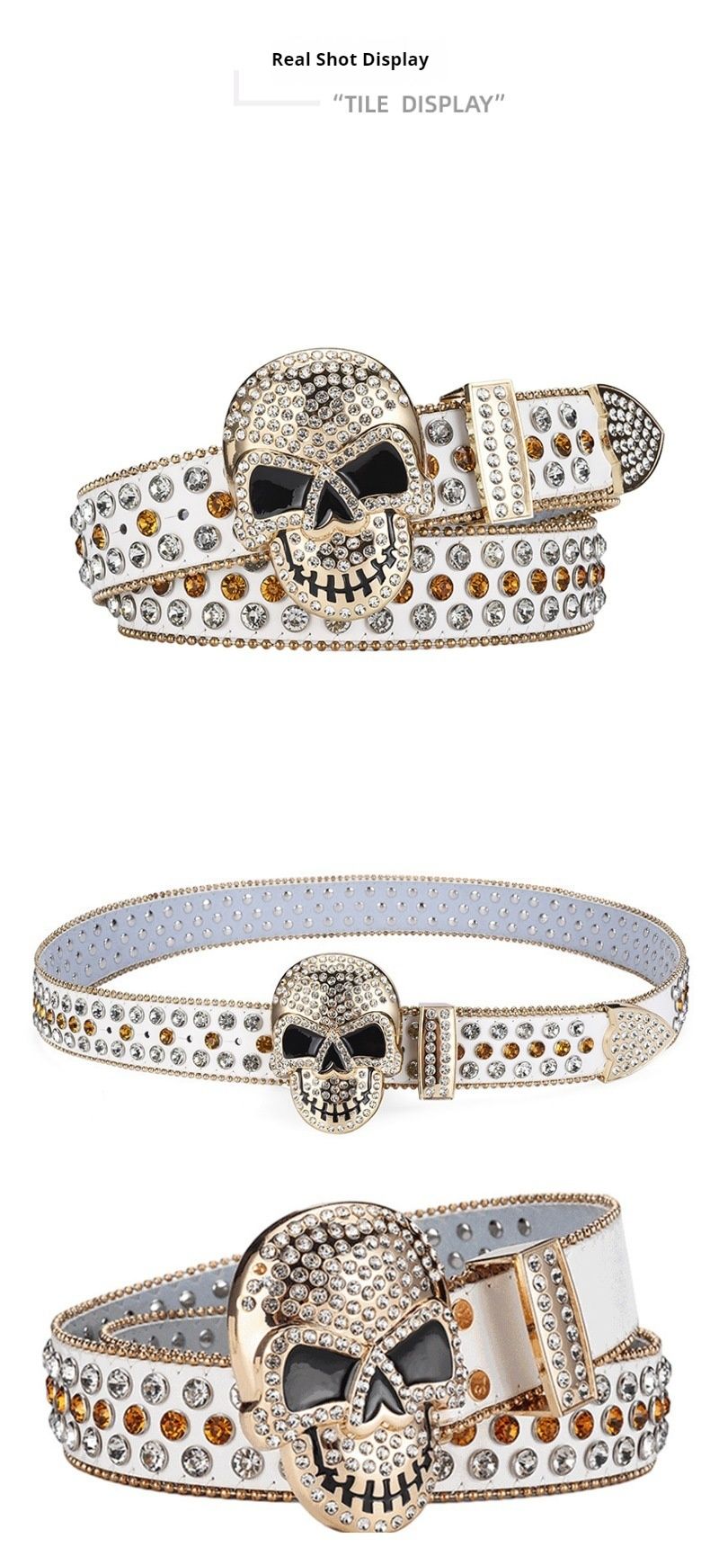 Nieuwe Cross Border Skull Punk-riem voor mannen, geklonken acryl kristal tailleband, Ins Europese en Amerikaanse paillettenriem voor vrouwen_voghion.com