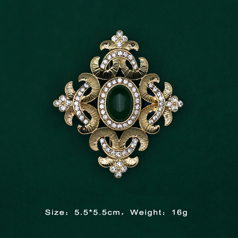 Designer-Stil, Barock-Retro-Gold-Damenbrosche, Edelstein, antike Hofaccessoires_voghion.com