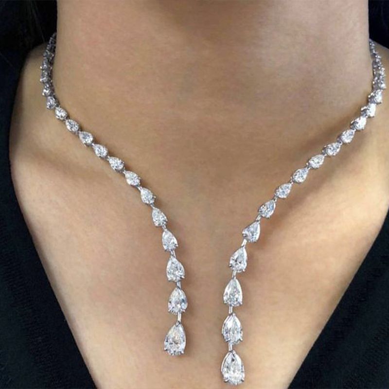Neue heiße Zirkon Halskette Vielseitige Mode Wassertropfen Offener Kragen Sexy Schlüsselbein Kette Halskette06_voghion.com