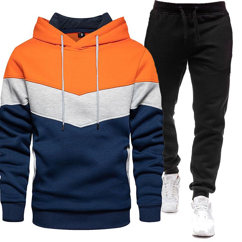 Conjunto deportivo de dos piezas para hombre, otoño/invierno 2024, con capucha, pantalones holgados y a juego, placa lisa_voghion.com
