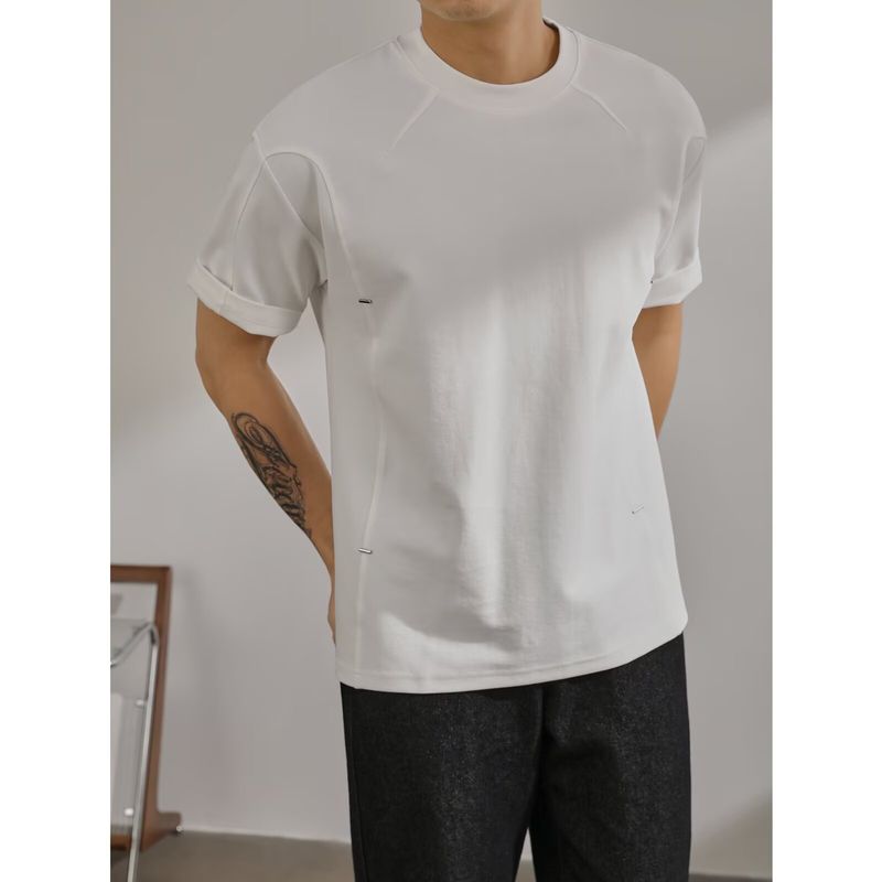 Herrenbekleidung Design Sense Deconstruction Line Lose Kurzarm-T-Shirt Herren Sommer Neuer Stil Atmungsaktiv Einfaches Casual T-Shirt Top_voghion.com