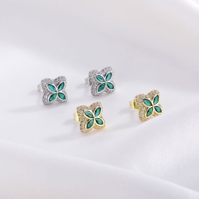 Damenschmuck, vierblättriges Kleeblatt, Ohrstecker mit Pavé-Diamanten, elegantes und stilvolles minimalistisches Design für den Alltag_voghion.com