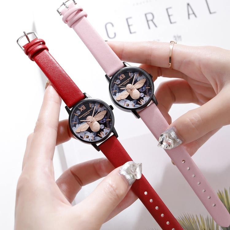 OB Little Bee Orologio al quarzo in stile cinese con conchiglia impermeabile e quadrante nero, stile letterario, stile studentessa_voghion.com