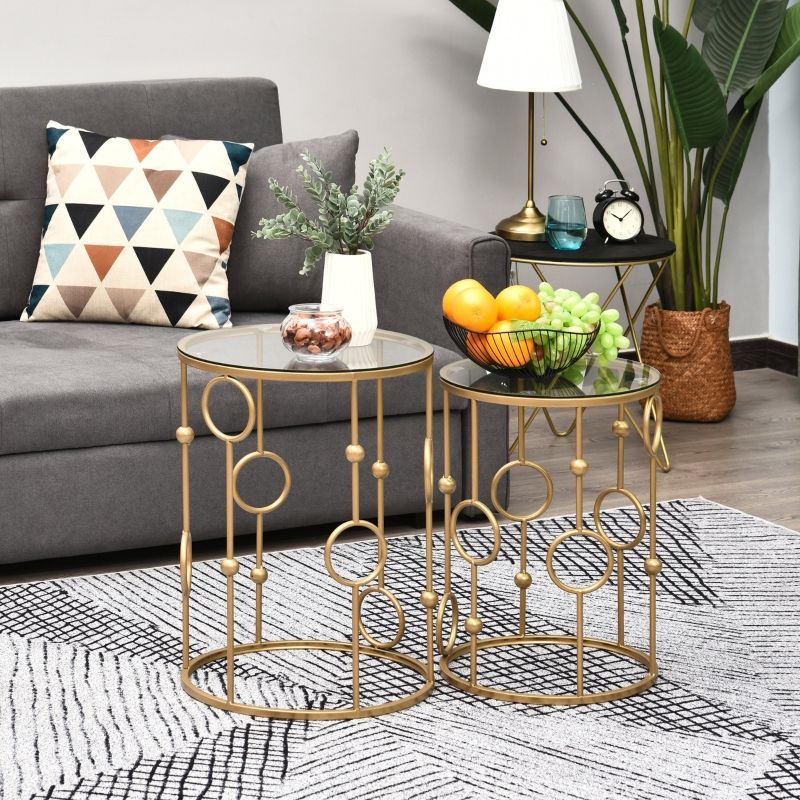 2er-Set Couchtisch Mit Glasplatte, Or Ø41x57cm_voghion.com