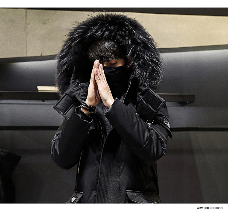 Herrenbekleidung 2024 Neue Winter-Daunenjacke für Herren, lang, verdickt, warm, großer Pelzkragen, trendiger, lockerer weißer Entendaunenmantel mit Kapuze_voghion.com