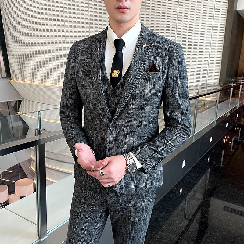 Completo da uomo casual business a righe a tre pezzi, stile coreano, slim fit, completo completo da uomo_voghion.com