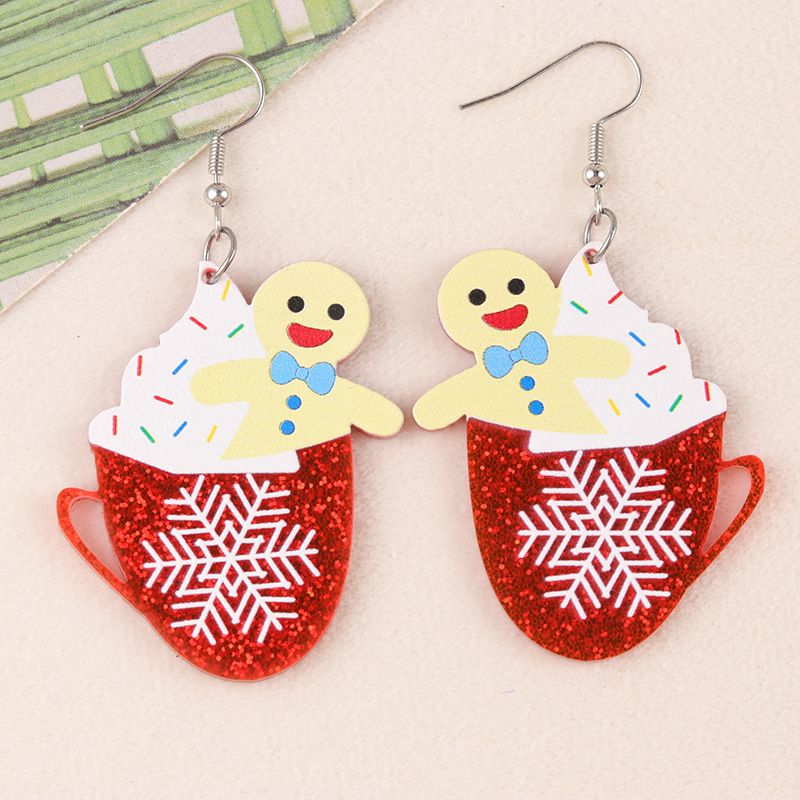 Cartoon Series Acrylic Snowman Cup Flower Personalized Wine Bottle Earrings Jewelry For Women_voghion.com