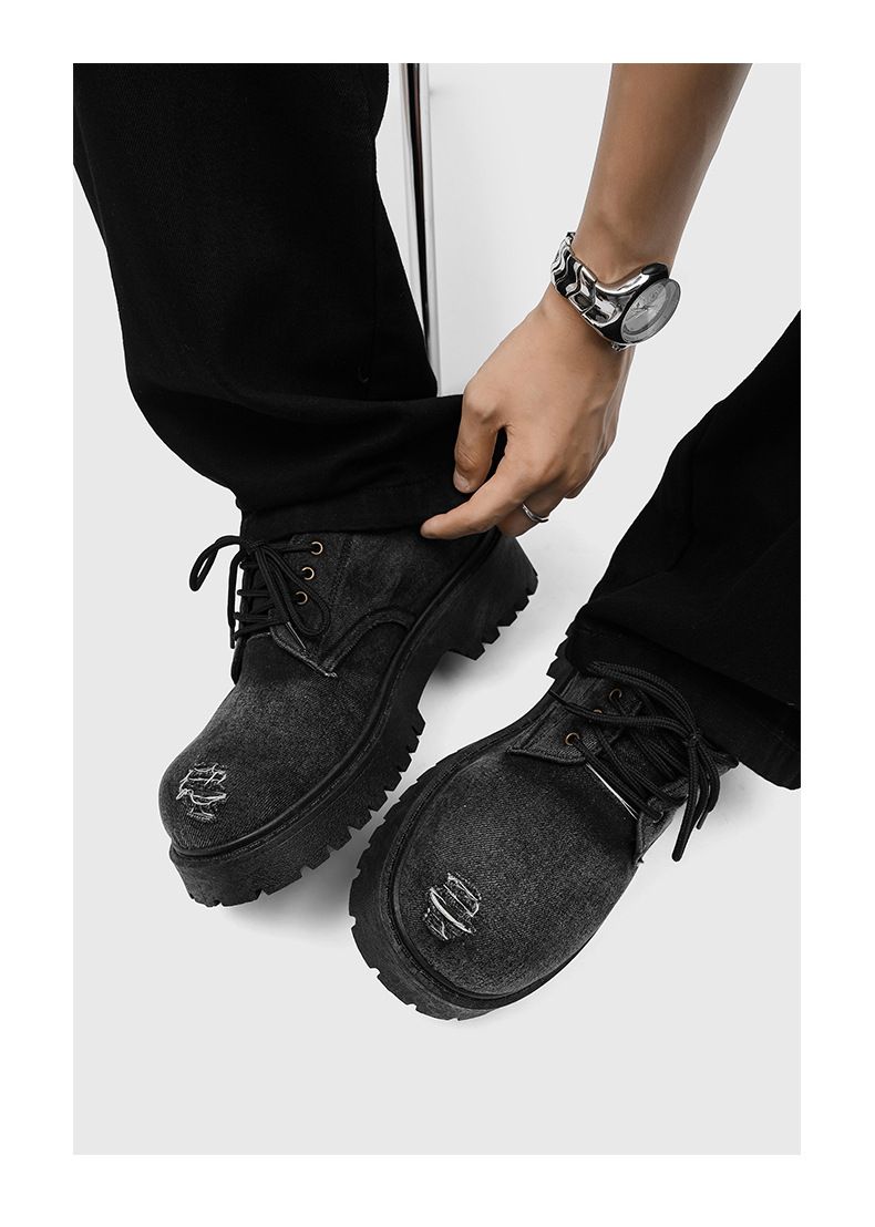 Men's Washed Denim Casual Big Head Low-Top Shoes With Height Increase Effect - Comfortable & Stylish For Everyday Wear_voghion.com