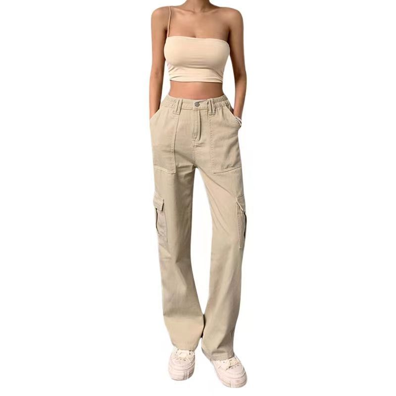 Salopette amincissante taille haute multi-poches pour femme_voghion.com