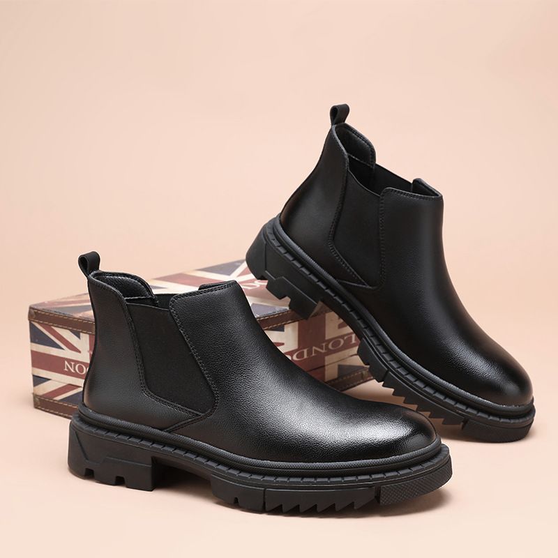 Chelsea Boots Herren Fleece Medium Help One Pedal Cigarette Boots Dickbesohlte Höhensteigernde Martin Boots Low-Top Boots_voghion.com