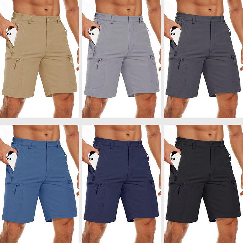 Prodotti Premium 2024 Nuovi pantaloncini larghi multitasche con cerniera da uomo, tinta unita_voghion.com