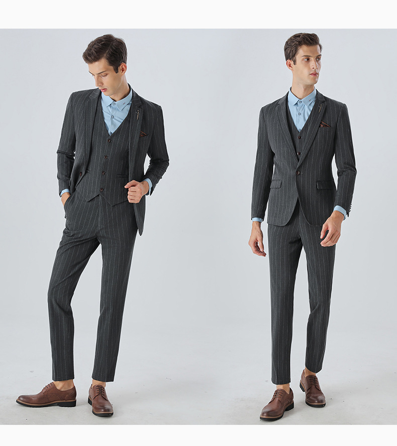 Men's Slim Fit Suit Set With Stripes - Formal Business Blazer & Pants For Wedding, Office & Special Occasions (Black, Gray, 7XL Sizes Available)_voghion.com