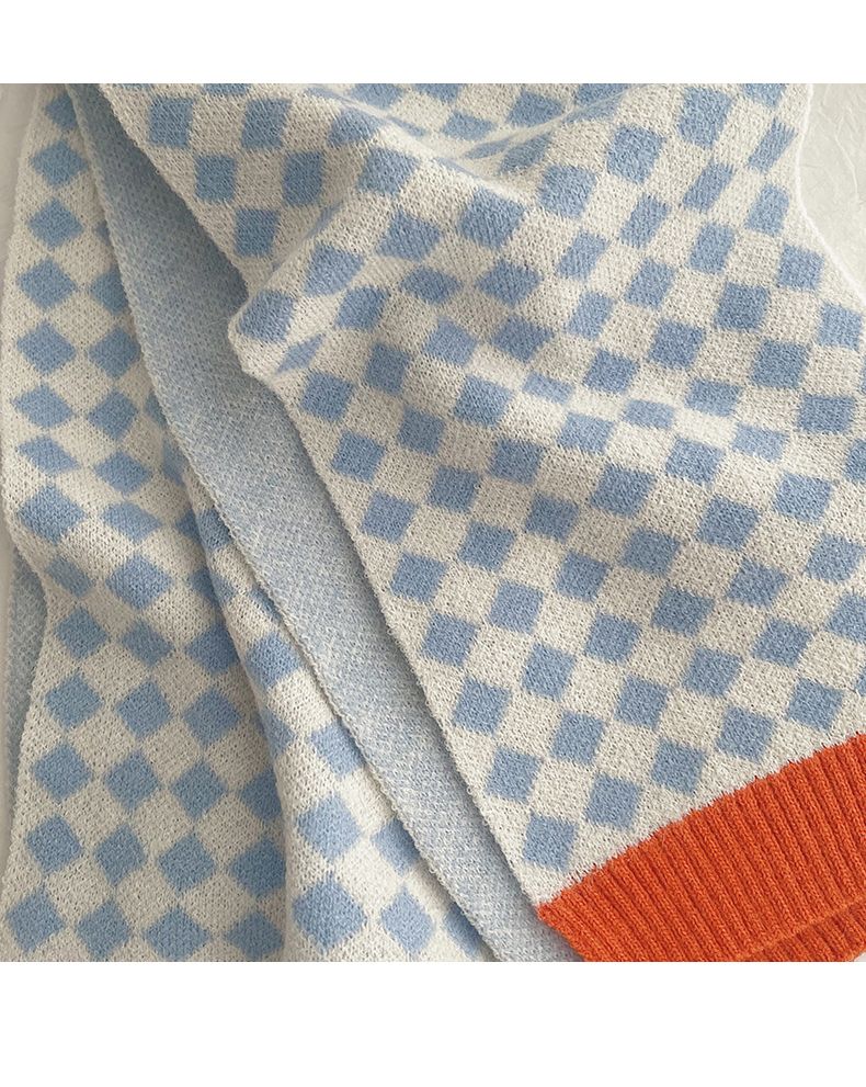Versione coreana della sciarpa lavorata a maglia a quadri con diamanti di nicchia, versatile per autunno inverno, carina studentessa, calda e spessa_voghion.com