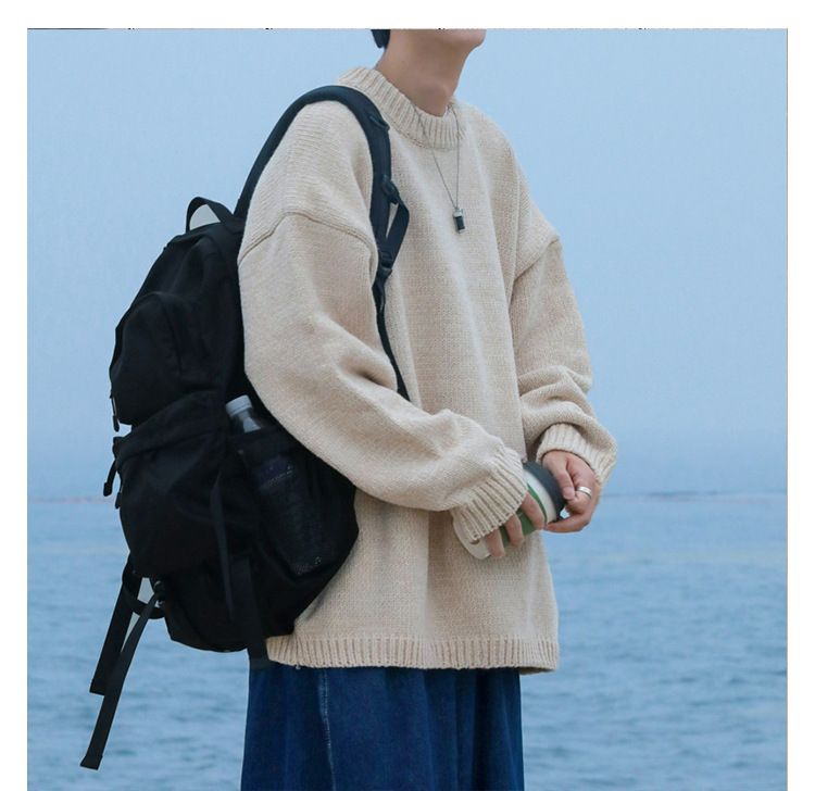 Sweater Men's Thick Crewneck Sweater Retro Loose Lazy Style Line Coat Top Trend_voghion.com