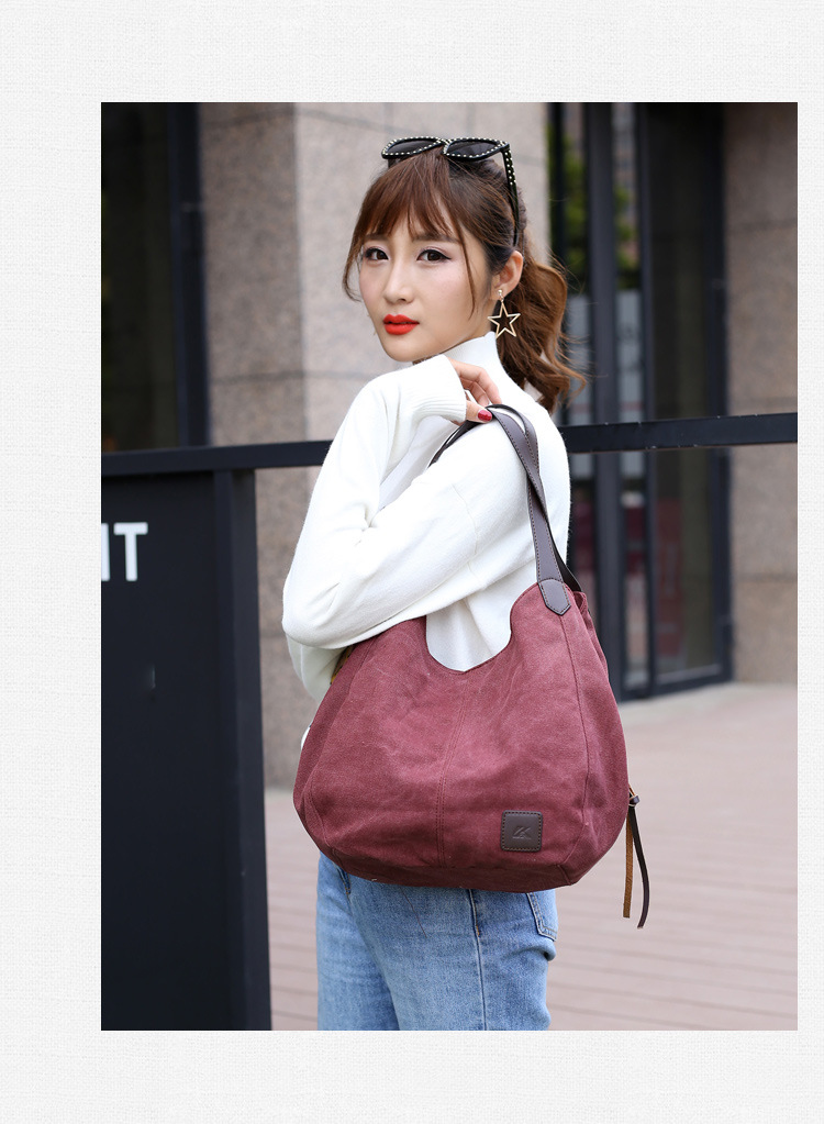 Nova bolsa de lona feminina moda com literatura simples bolsa de ombro único multi-camada lazer grande saco_voghion.com