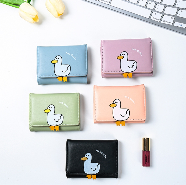 Kawaii Cartoon Duck Pattern Kort plånbok, Trifold myntväska, Casual Kreditkort Cas_voghion.com