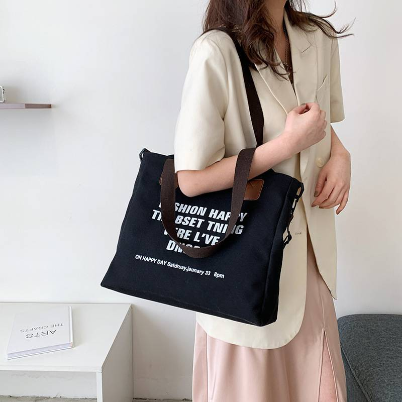 Designer Mode Persönlichkeit Trend Einfache Leinwand große Kapazität Freizeittasche faulen Stil eine Schulter bedruckt Brief Einkaufstasche_voghion.com