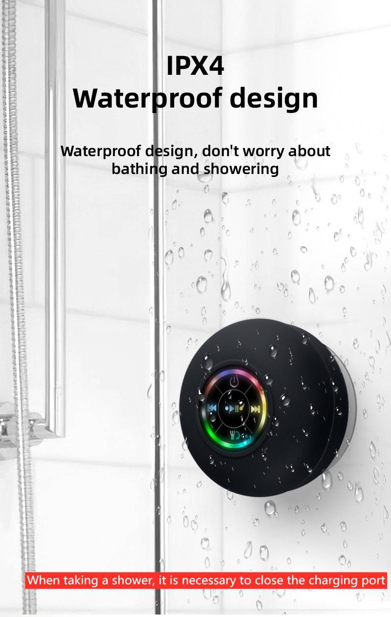Q9 Radiokort LED Bluetooth-høyttaler Trådløs Bts06 Vanntett sugekopp for bad Trådløs liten høyttaler_voghion.com