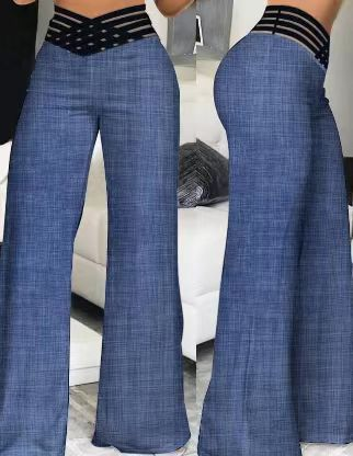 Pantaloni largi evazați pentru femei, toamna, casual, încrucișați, transparent, cu plasă, talie înaltă, Y2K, streetwear, eleganți, de lucru, 2025_voghion.com