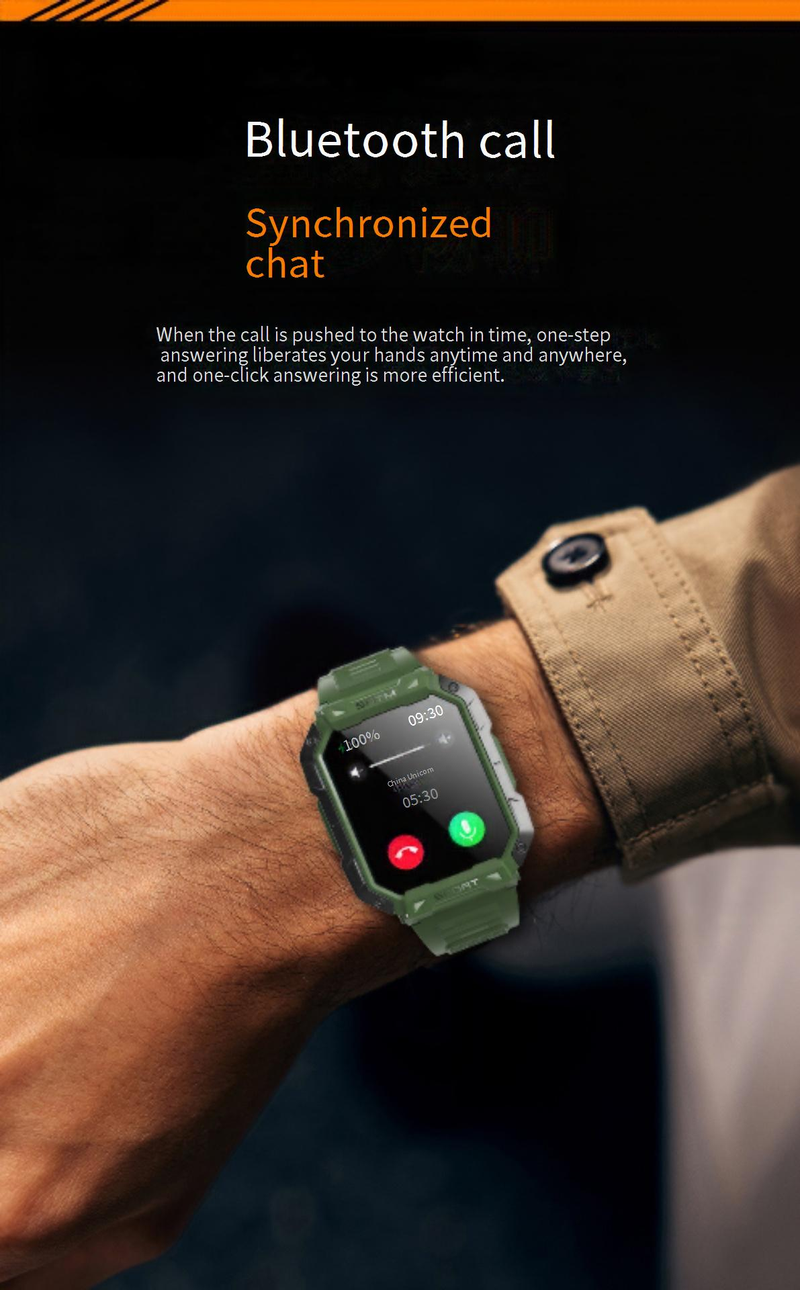 F307 Outdoor Triple Proof Smart Watch Bluetooth Chiamata Cardiofrequenzimetro Braccialetto Sportivo 2.1 Pollici Glicemia Non Invasiva_voghion.com